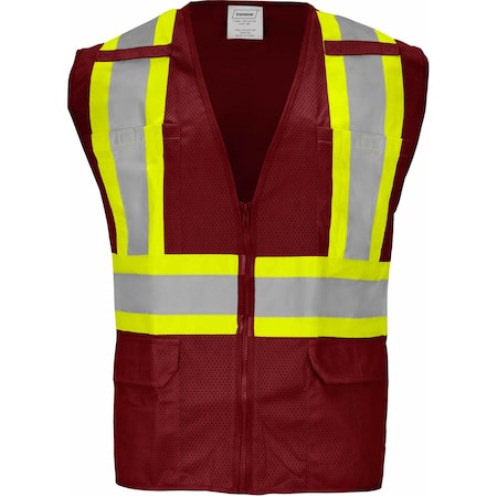 Standard Polyester Mesh Safety Vest W/ Zipper & Radio Clips (Red/Medium)